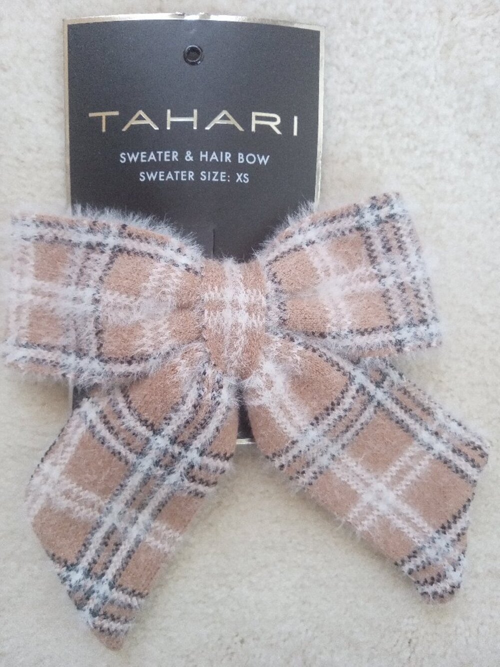 Tahari Tan Plaid Hair Bow with French Barrette - New